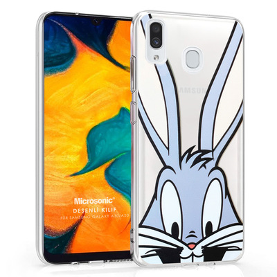 Microsonic Samsung Galaxy A20 Desenli Kılıf Mutlu Tavşan