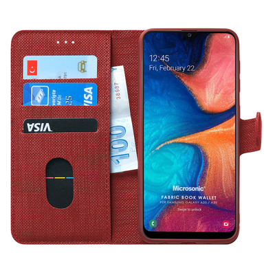 Microsonic Samsung Galaxy A20 Kılıf Fabric Book Wallet Kırmızı