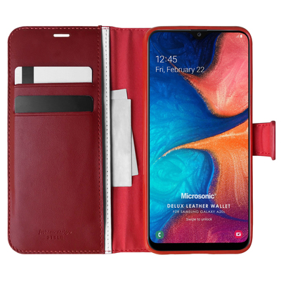 Microsonic Samsung Galaxy A20s Kılıf Delux Leather Wallet Kırmızı