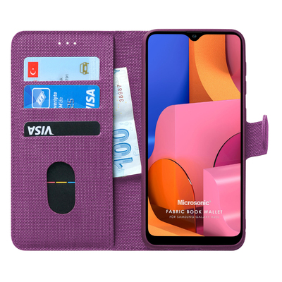 Microsonic Samsung Galaxy A20s Kılıf Fabric Book Wallet Mor