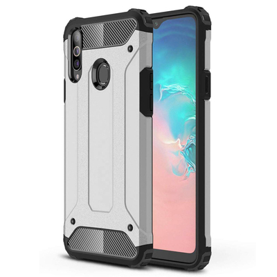 Microsonic Samsung Galaxy A20S Kılıf Rugged Armor Gümüş