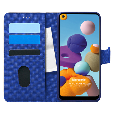 Microsonic Samsung Galaxy A21 Kılıf Fabric Book Wallet Lacivert