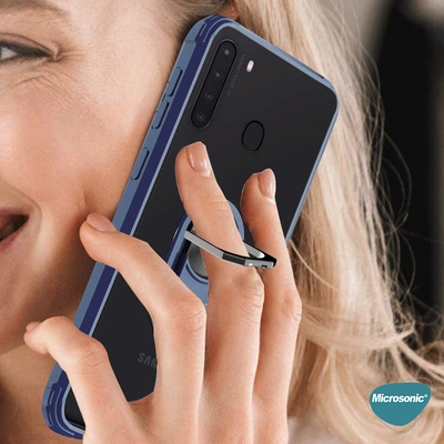 Microsonic Samsung Galaxy A21 Kılıf Grande Clear Ring Holder Siyah