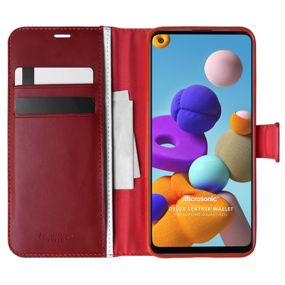 Microsonic Samsung Galaxy A21s Kılıf Delux Leather Wallet Kırmızı