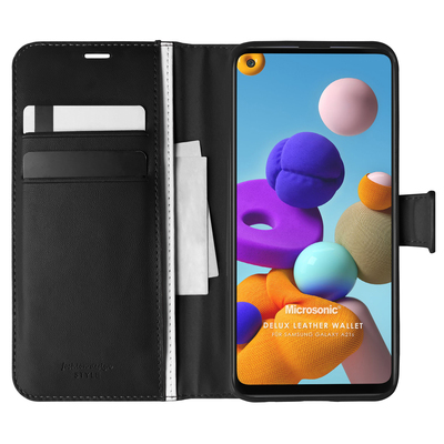 Microsonic Samsung Galaxy A21s Kılıf Delux Leather Wallet Siyah