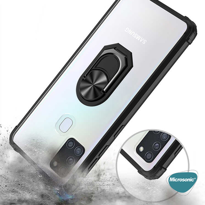 Microsonic Samsung Galaxy A21s Kılıf Grande Clear Ring Holder Siyah