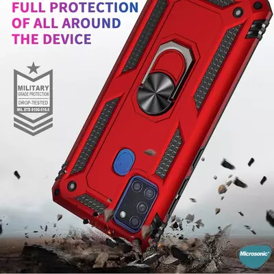 Microsonic Samsung Galaxy A21s Kılıf Military Ring Holder Kırmızı