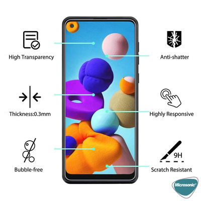 Microsonic Samsung Galaxy A21S Temperli Cam Ekran Koruyucu Film
