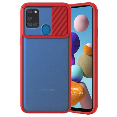 Microsonic Samsung Galaxy A21S Kılıf Slide Camera Lens Protection Kırmızı