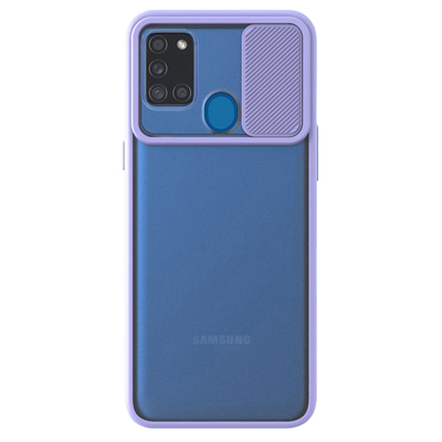 Microsonic Samsung Galaxy A21S Kılıf Slide Camera Lens Protection Lila