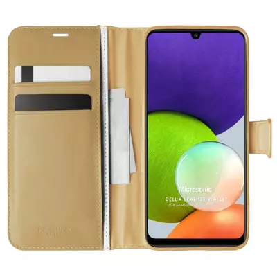 Microsonic Samsung Galaxy A22 4G Kılıf Delux Leather Wallet Gold