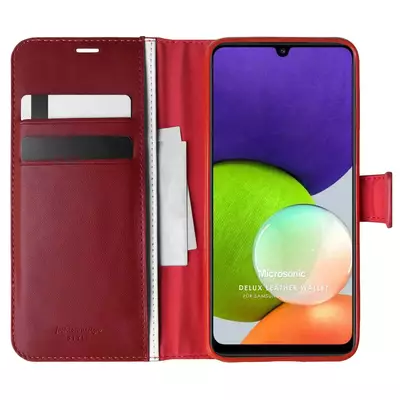 Microsonic Samsung Galaxy A22 4G Kılıf Delux Leather Wallet Kırmızı