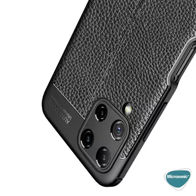 Microsonic Samsung Galaxy A22 4G Kılıf Deri Dokulu Silikon Siyah