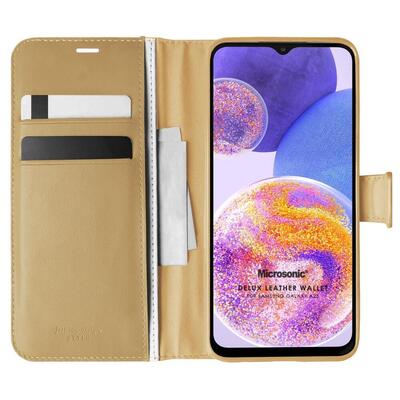 Microsonic Samsung Galaxy A23 Kılıf Delux Leather Wallet Gold