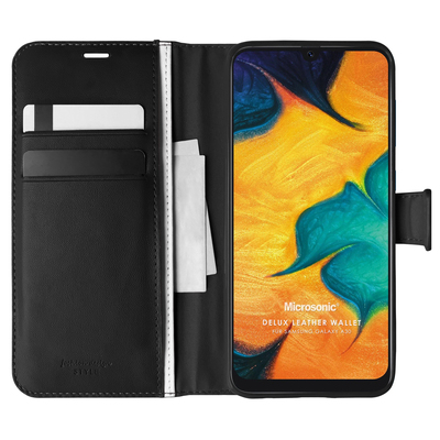 Microsonic Samsung Galaxy A30 Kılıf Delux Leather Wallet Siyah