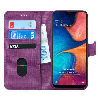 Microsonic Samsung Galaxy A30 Kılıf Fabric Book Wallet Mor