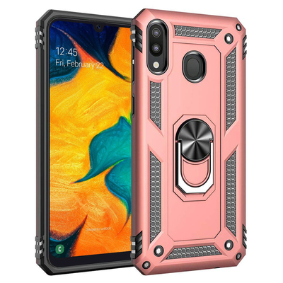 Microsonic Samsung Galaxy A30 Kılıf Military Ring Holder Rose Gold