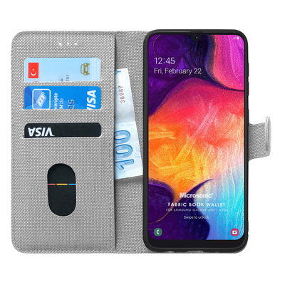 Microsonic Samsung Galaxy A30s Kılıf Fabric Book Wallet Gri