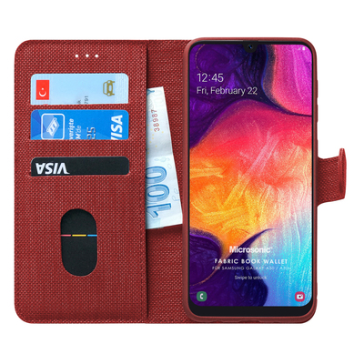 Microsonic Samsung Galaxy A30s Kılıf Fabric Book Wallet Kırmızı