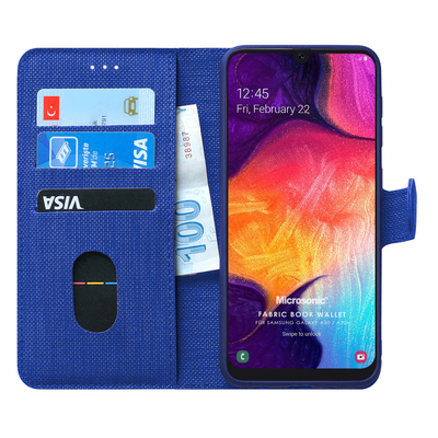 Microsonic Samsung Galaxy A30s Kılıf Fabric Book Wallet Lacivert