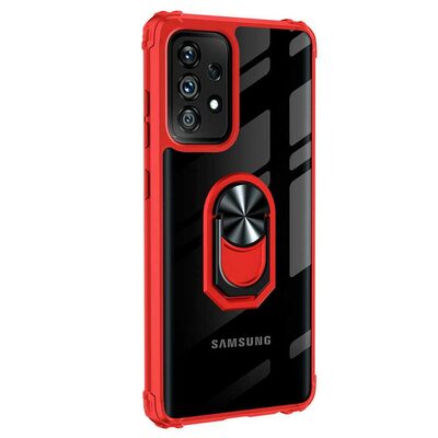 Microsonic Samsung Galaxy A32 4G Kılıf Grande Clear Ring Holder Kırmızı