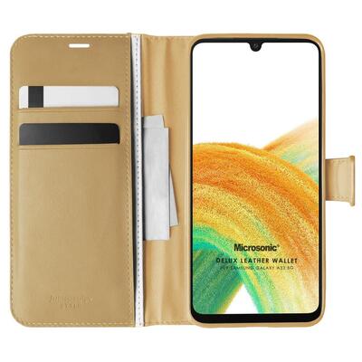 Microsonic Samsung Galaxy A33 5G Kılıf Delux Leather Wallet Gold