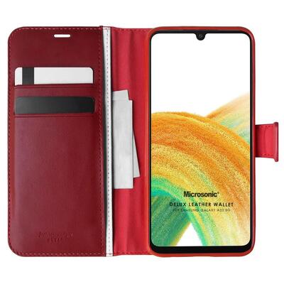 Microsonic Samsung Galaxy A33 5G Kılıf Delux Leather Wallet Kırmızı