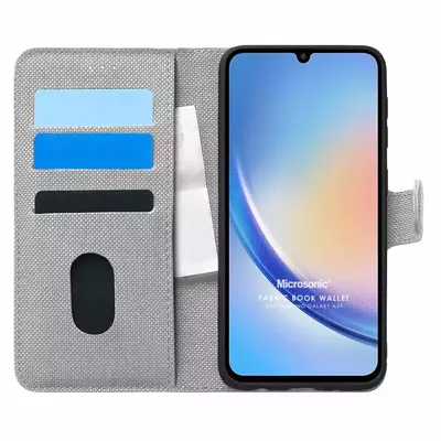 Microsonic Samsung Galaxy A34 Kılıf Fabric Book Wallet Gri