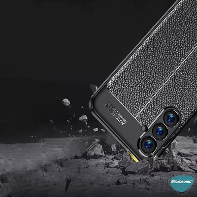 Microsonic Samsung Galaxy A35 Kılıf Deri Dokulu Silikon Siyah