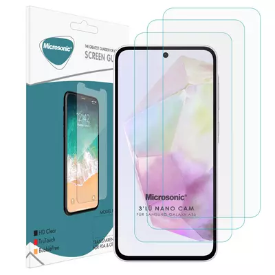 Microsonic Samsung Galaxy A35 Screen Protector Nano Glass Cam Ekran Koruyucu (3`lü Paket)