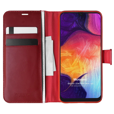 Microsonic Samsung Galaxy A50 Kılıf Delux Leather Wallet Kırmızı