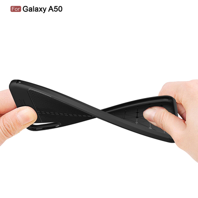 Microsonic Samsung Galaxy A50 Kılıf Deri Dokulu Silikon Lacivert