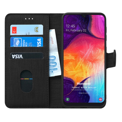 Microsonic Samsung Galaxy A50 Kılıf Fabric Book Wallet Siyah