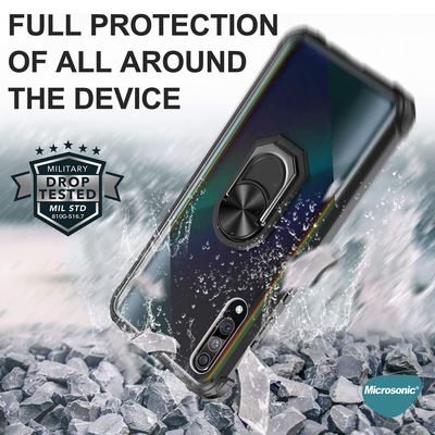 Microsonic Samsung Galaxy A50 Kılıf Grande Clear Ring Holder Kırmızı