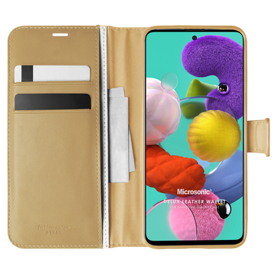 Microsonic Samsung Galaxy A51 Kılıf Delux Leather Wallet Gold