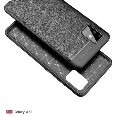 Microsonic Samsung Galaxy A51 Kılıf Deri Dokulu Silikon Siyah