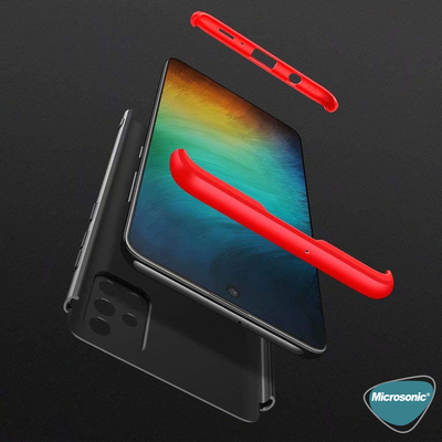 Microsonic Samsung Galaxy A51 Kılıf Double Dip 360 Protective AYS Siyah Kırmızı
