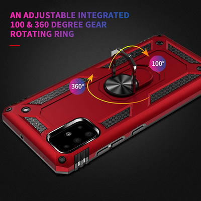 Microsonic Samsung Galaxy A51 Kılıf Military Ring Holder Kırmızı