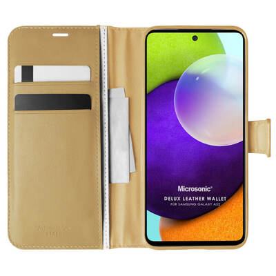 Microsonic Samsung Galaxy A52 Kılıf Delux Leather Wallet Gold