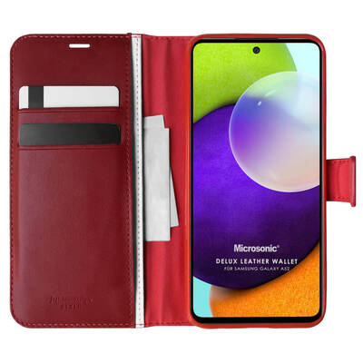 Microsonic Samsung Galaxy A52 Kılıf Delux Leather Wallet Kırmızı