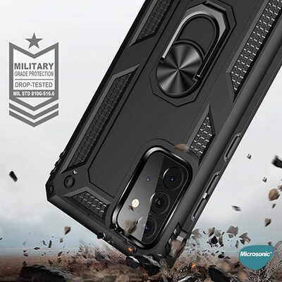 Microsonic Samsung Galaxy A52 Kılıf Military Ring Holder Siyah