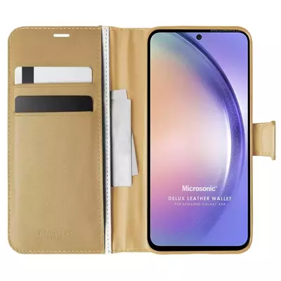 Microsonic Samsung Galaxy A54 Kılıf Delux Leather Wallet Gold