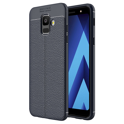 Microsonic Samsung Galaxy A6 2018 Kılıf Deri Dokulu Silikon Lacivert
