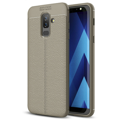 Microsonic Samsung Galaxy A6 Plus 2018 Kılıf Deri Dokulu Silikon Gri