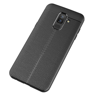 Microsonic Samsung Galaxy A6 Plus 2018 Kılıf Deri Dokulu Silikon Siyah