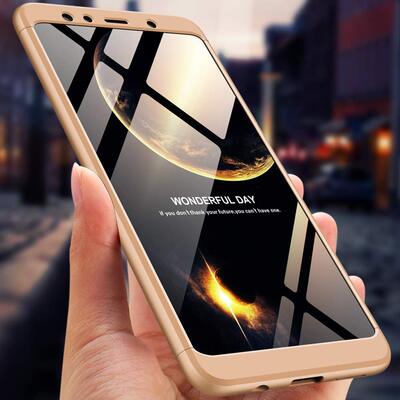 Microsonic Samsung Galaxy A7 2018 Kılıf Double Dip 360 Protective AYS Gold