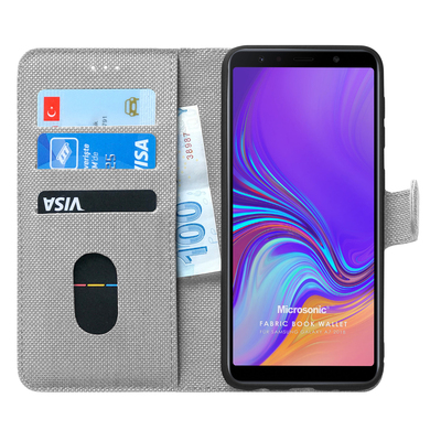 Microsonic Samsung Galaxy A7 2018 Kılıf Fabric Book Wallet Gri