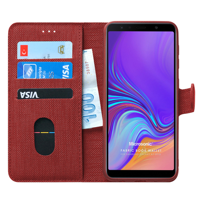Microsonic Samsung Galaxy A7 2018 Kılıf Fabric Book Wallet Kırmızı