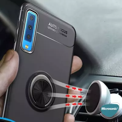 Microsonic Samsung Galaxy A7 2018 Kılıf Kickstand Ring Holder Lacivert