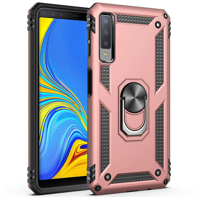 Microsonic Samsung Galaxy A7 2018 Kılıf Military Ring Holder Rose Gold